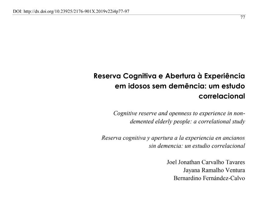 Reserva Cognitiva e Abertura à Experiência em idosos sem demência: um estudo correlacional
