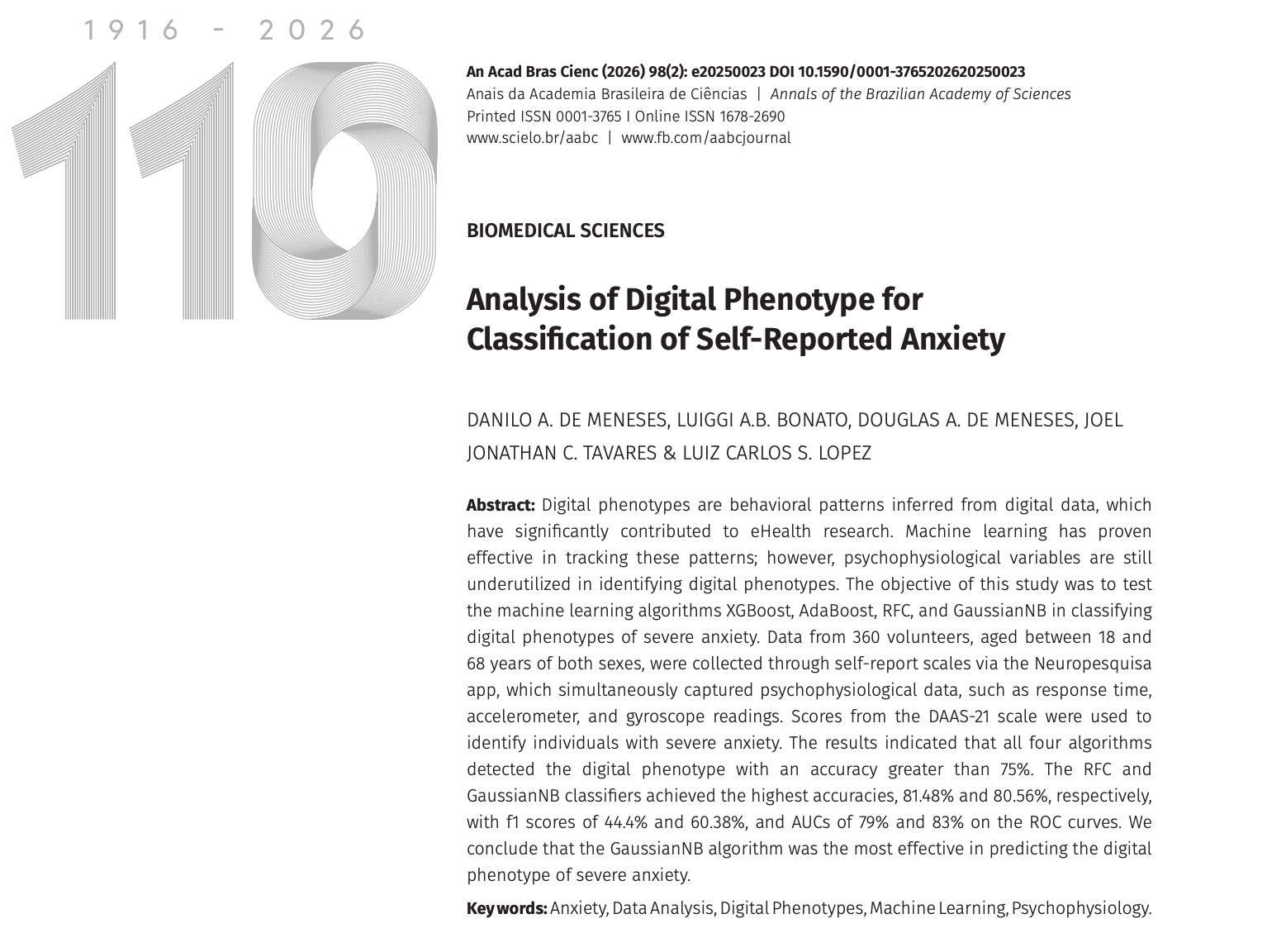 Analysis of Digital Phenotype for Classification of Self-Reported Anxiety